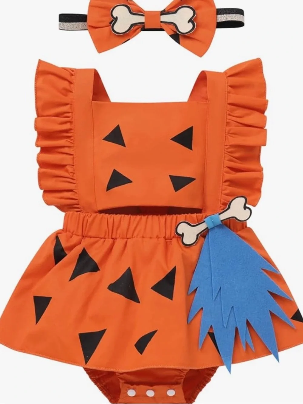 Orange pebbles Ruffle Baby Costume with Bow